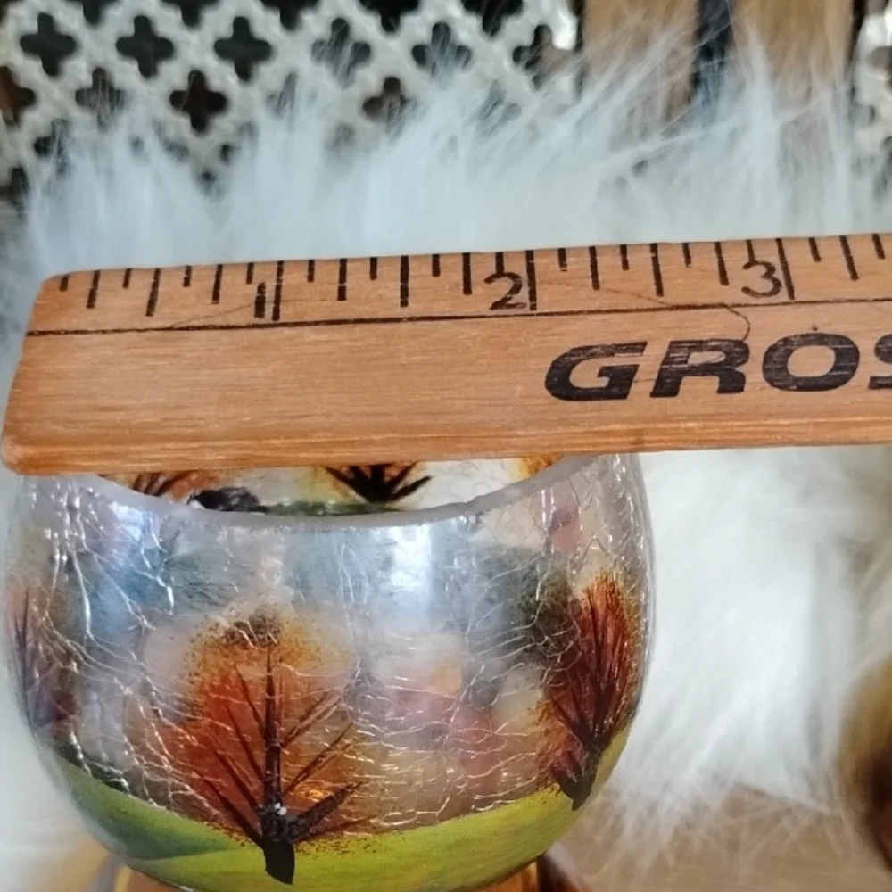. Vintage Hand Painted Glass Candle Holders - Autumn Country Farmhouse Scene